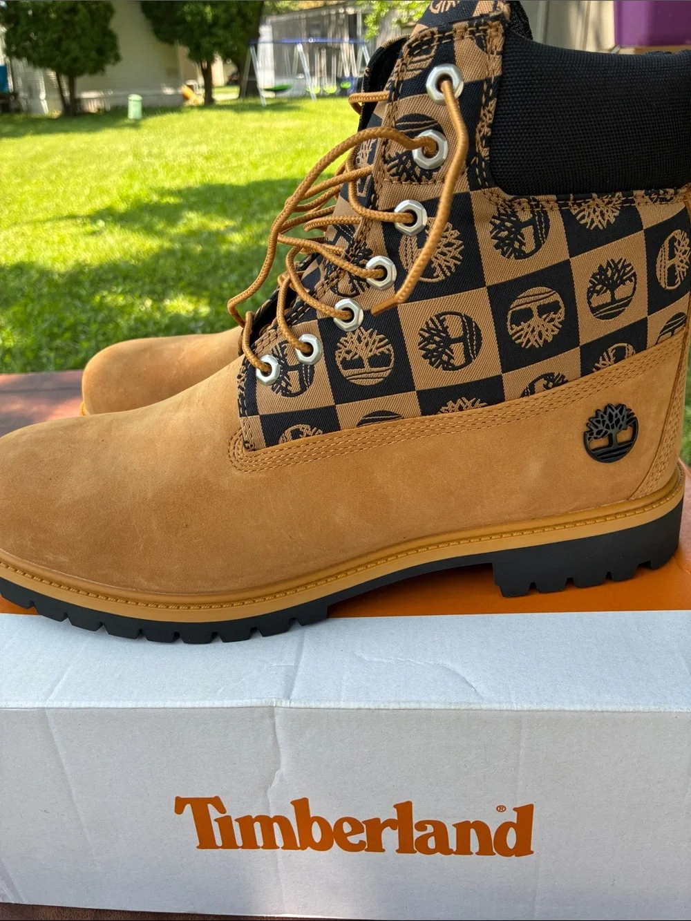 Timberland men’s  Wheat Nubuck Checker Lace-Up Boots